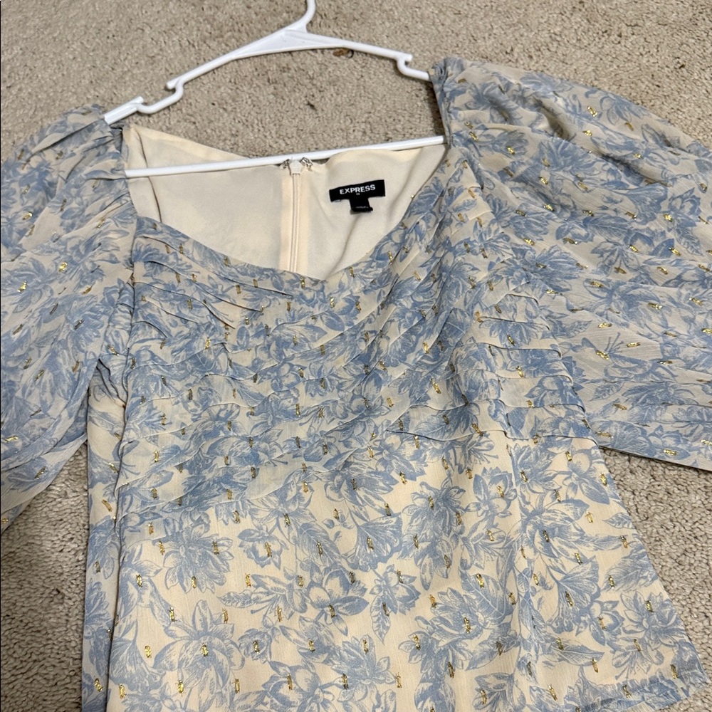 Express Cream and Blue Floral Blouse